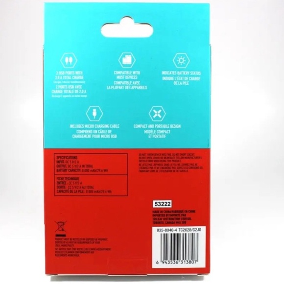 bh 8000 mAh Portable Power Bank , 2 USB ports output. Input port - usb type C - Picture 2 of 2